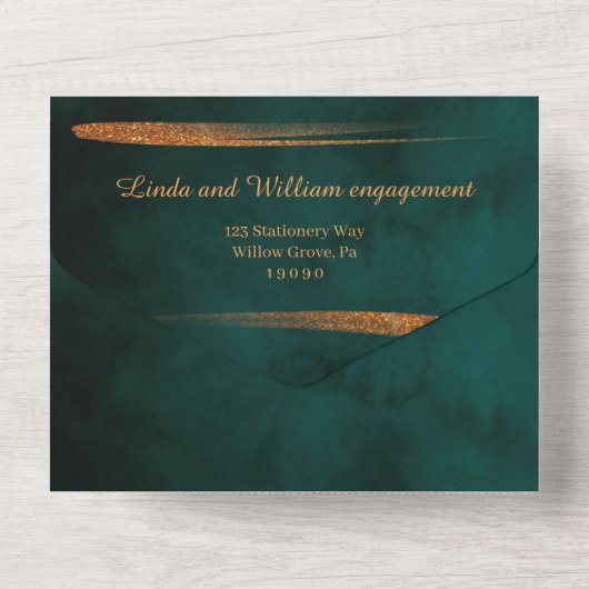 Blumenhochzeit Tiefe Wasserfarbe Dunkles Grün Meer All In One Einladung (Rückseite)