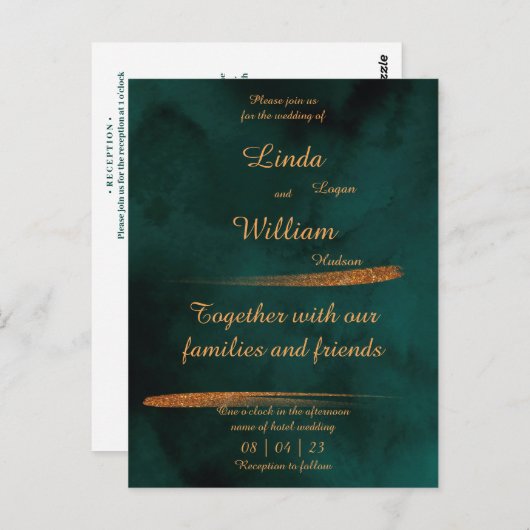 Blumenhochzeit Tiefsee Dunkelgrüne Wasserfarbe Postkarte (Vorne/Hinten)