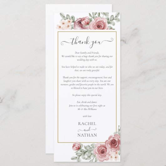 Blumenhochzeitempfang Dankeschön Platzkarte Menükarte (Vorne/Hinten)