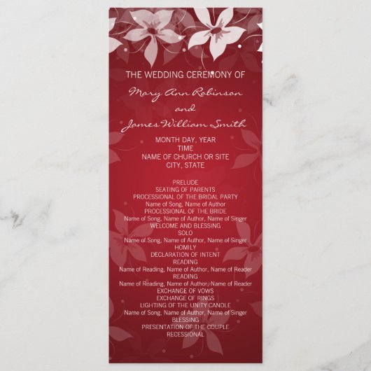 Blumenhochzeitprogramm Exotic Blooms Red Programm (Vorderseite)