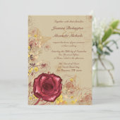 Blumenhochzeitseinladung Vintager Burgunder-Rose Einladung (Stehend Vorderseite)
