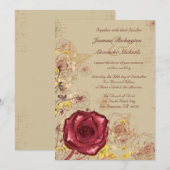 Blumenhochzeitseinladung Vintager Burgunder-Rose Einladung (Vorne/Hinten)