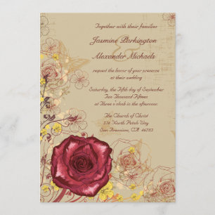 Blumenhochzeitseinladung Vintager Burgunder-Rose Einladung
