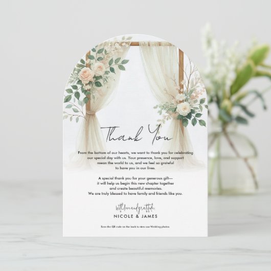 Blumenholz Arch Rose Rustikal Danke Einladung (Stehend Vorderseite)