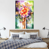 Blumenholz Christlichen Kreuz, er ist Risen Oaster Leinwanddruck (Insitu (Schlafzimmer))