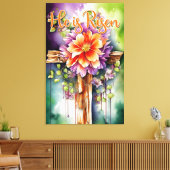 Blumenholz Christlichen Kreuz, er ist Risen Oaster Leinwanddruck (Insitu (Wohnzimmer))