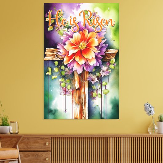 Blumenholz Christlichen Kreuz, er ist Risen Oaster Leinwanddruck (Insitu (Wohnzimmer))