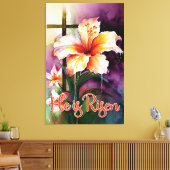 Blumenholz Christlichen Kreuz, er ist Risen Oaster Leinwanddruck (Insitu (Wohnzimmer))
