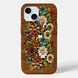Blumenholz iPhone 15 Hülle