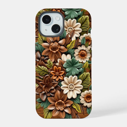 Blumenholz iPhone 15 Hülle (Rückseite)