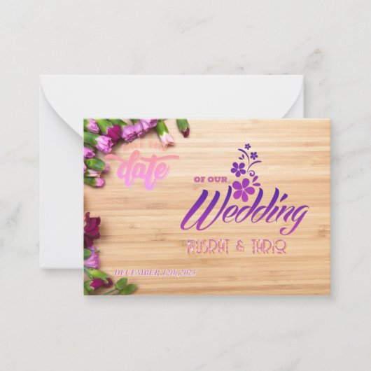 Blumenholz Save the Date texturiert Mitteilungskarte (Vorderseite)