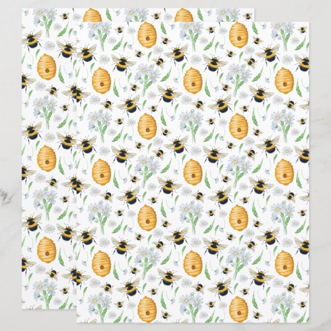 Blumenhonig Bienen Scrapbook Papier (Vorne/Hinten)