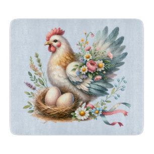 Blumenhuhn mit Eiern Vintage Farmhouse Charme Schneidebrett