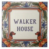 Blumenhund, benutzerdefinierte Hausnamenplatte Sch Fliese (Vorderseite)