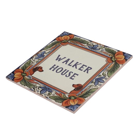 Blumenhund, benutzerdefinierte Hausnamenplatte Sch Fliese (Seite)