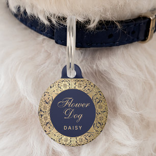 Blumenhund Goldene Rosen Navy Blau Elegante Hochze Haustiermarke