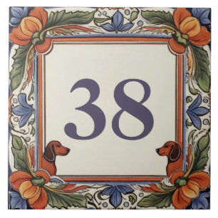 Blumenhund mit eigener Hausnummer Schild Plaque Fliese