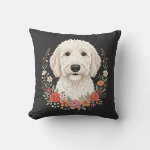 Blumenhundefoto Botanischer Kranz Kissen
