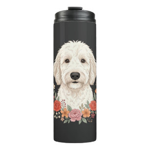 Blumenhundesporträt Botanischer Kranz Thermosbecher