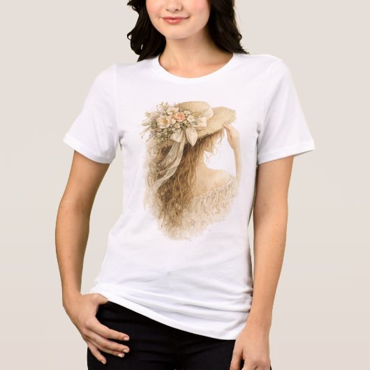 Blumenhut-Dame Tri-Blend Shirt (Vorderseite)