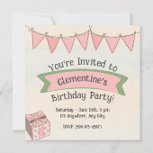 Blumenhütte mit rosa Kariertem Pullover Einladung (Rückseite)