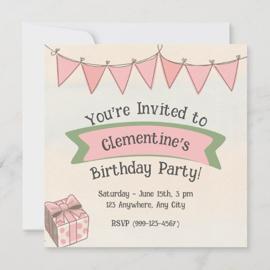 Blumenhütte mit rosa Kariertem Pullover Einladung (Rückseite)