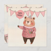 Blumenhütte mit rosa Kariertem Pullover Einladung (Vorne/Hinten)