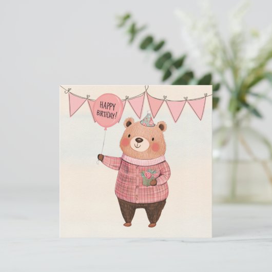 Blumenhütte mit rosa Kariertem Pullover Einladung (Stehend Vorderseite)