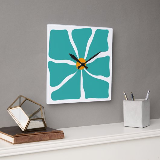 Blumenillustration Quadratische Wanduhr (Büro)