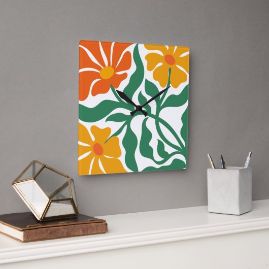 Blumenillustration Quadratische Wanduhr (Büro)