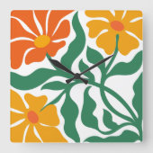 Blumenillustration Quadratische Wanduhr (Vorderseite)