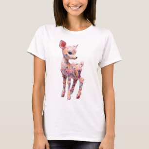 Blumenillustration Reh Damen T-Shirt