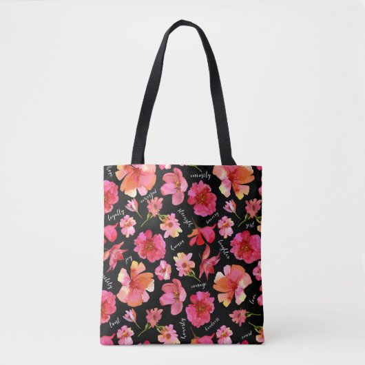 Blumeninspirierende Tasche - Rosa Blume auf Schwar (Vorderseite)