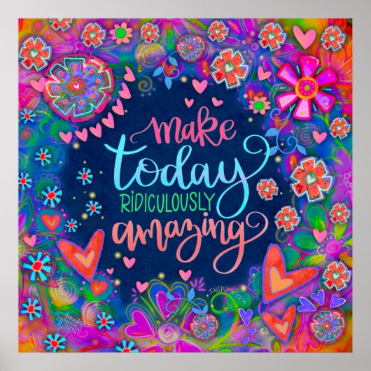 Blumeninspirierendes Zitat Hübsche Herzen Blau Poster (Vorne)