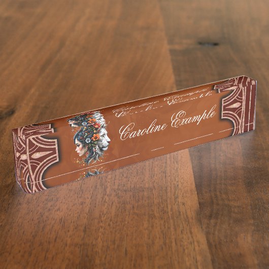 Blumenion und Frauenportrait Namensplakette (Seite)