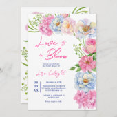Blumenische Liebe im blühenden Rosa Brautparty Einladung (Vorne/Hinten)
