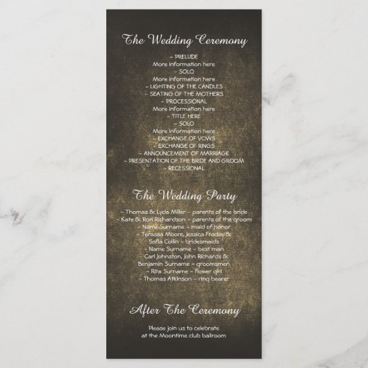 Blumenjar Gelbe Hochzeitsfeier Programm (Rückseite)