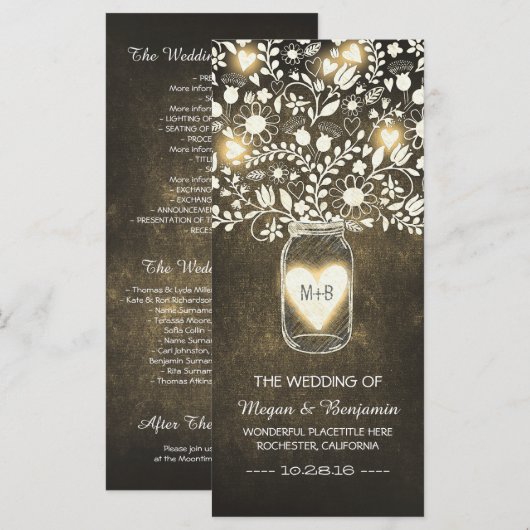 Blumenjar Gelbe Hochzeitsfeier Programm (Vorne/Hinten)