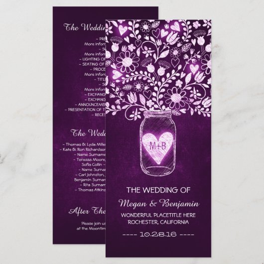 Blumenjar lila Hochzeitsfeier Programm (Vorne/Hinten)