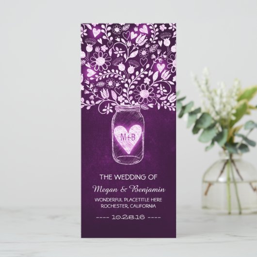 Blumenjar lila Hochzeitsfeier Programm (Stehend Vorderseite)