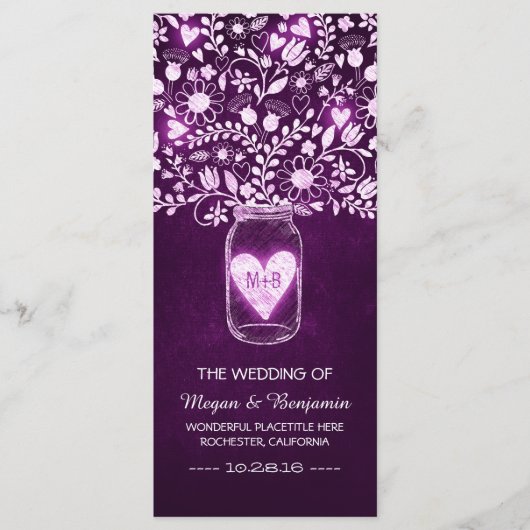 Blumenjar lila Hochzeitsfeier Programm (Vorderseite)