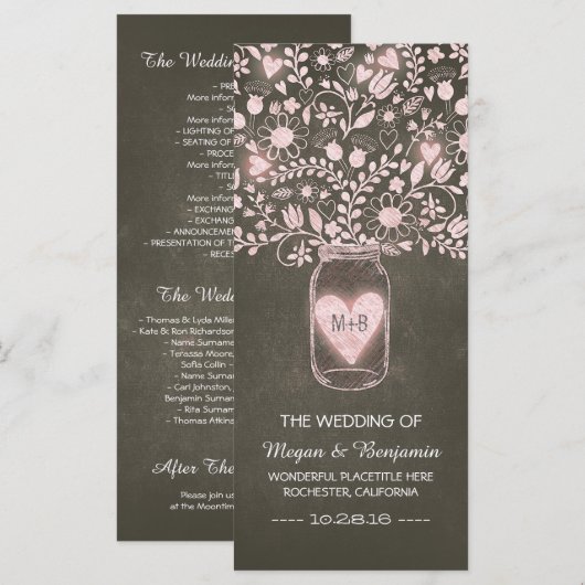 Blumenjar rosa elegante Hochzeitsprogramme Programm (Vorne/Hinten)