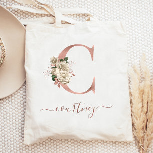 Blumenjungen Rose Gold Monogram Letter C Tragetasche