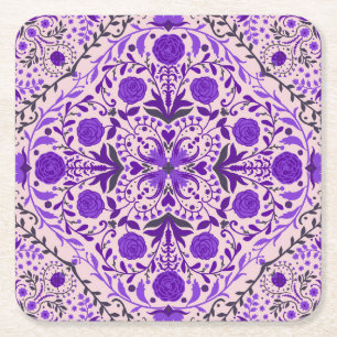 Blumenkacheln in violett- und wattenrosa rechteckiger pappuntersetzer