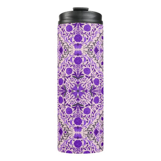 Blumenkacheln in violett- und wattenrosa thermosbecher (Vorderseite)