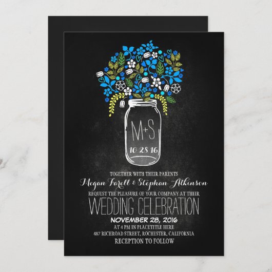 Blumenkachelplatte Einladungen zur Hochzeit (Vorne/Hinten)