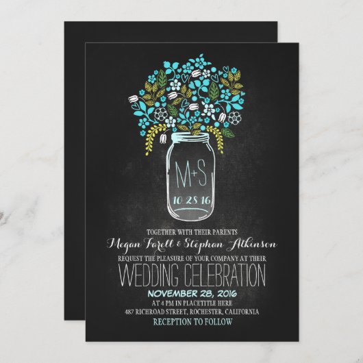 Blumenkachelplatte Einladungen zur Hochzeit (Vorne/Hinten)