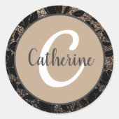 Blumenkaffee Eleganter Mit Monogramm Name Runder Aufkleber (Vorderseite)