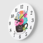 Blumenkaffee Rosa Rosa Weiße Küche Große Wanduhr (Winkel)
