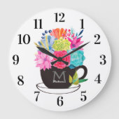 Blumenkaffee Rosa Rosa Weiße Küche Große Wanduhr (Vorderseite)